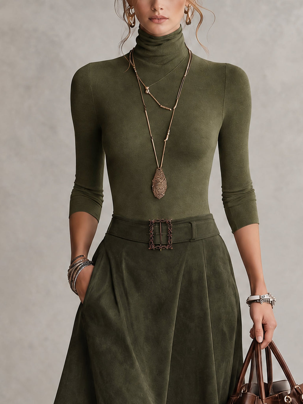 Isadora - Turtleneck Top And Asymmetrical Skirt Set