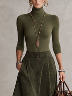 Isadora - Turtleneck Top And Asymmetrical Skirt Set