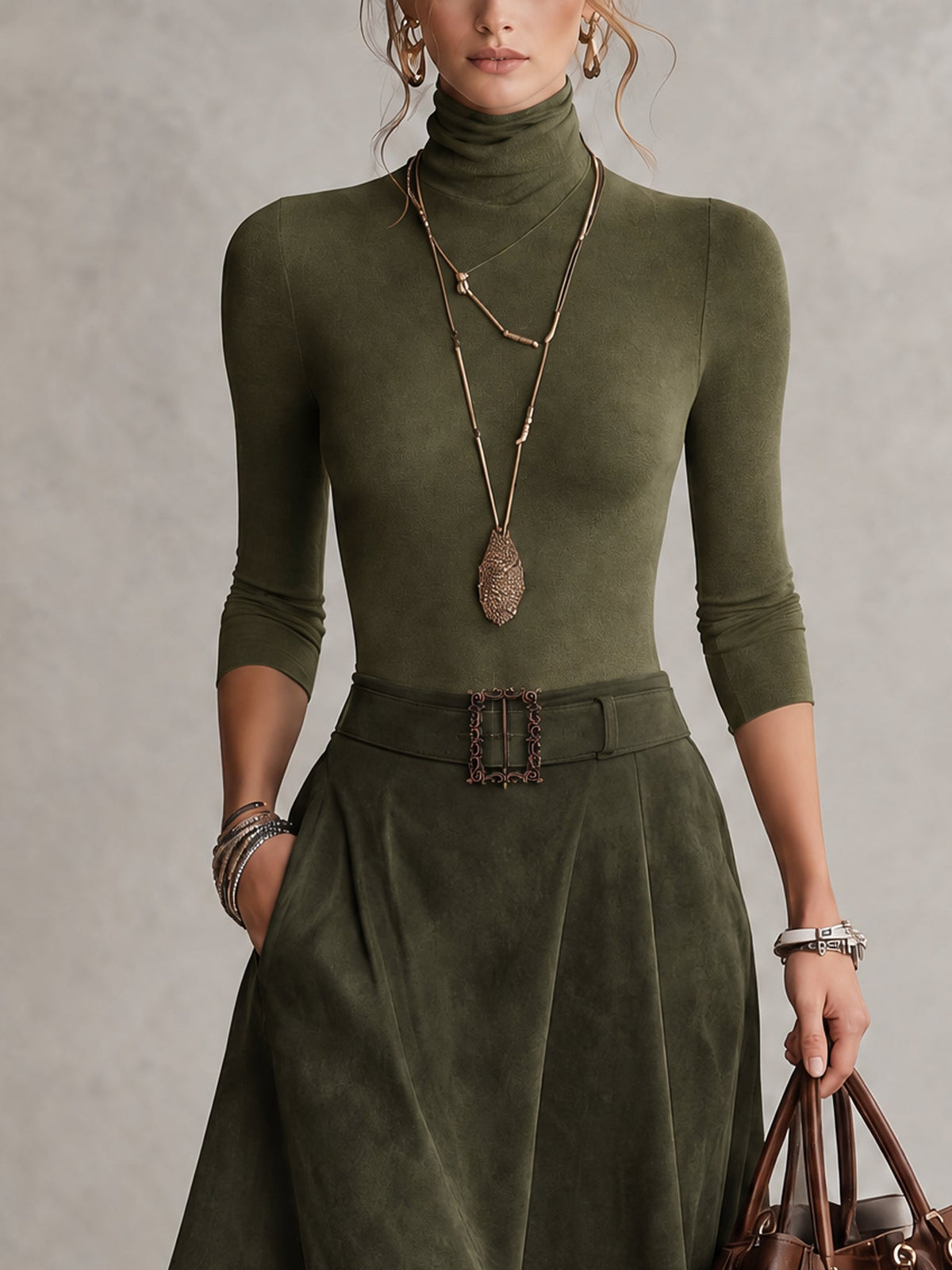 Isadora - Turtleneck Top And Asymmetrical Skirt Set