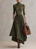 Isadora - Turtleneck Top And Asymmetrical Skirt Set