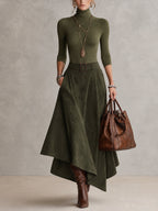 Isadora - Turtleneck Top And Asymmetrical Skirt Set