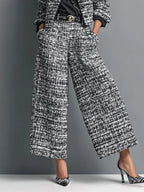 Colette - Tweed Print Blend Single-Breasted Cropped Jacket And Wide-Leg Pants Set