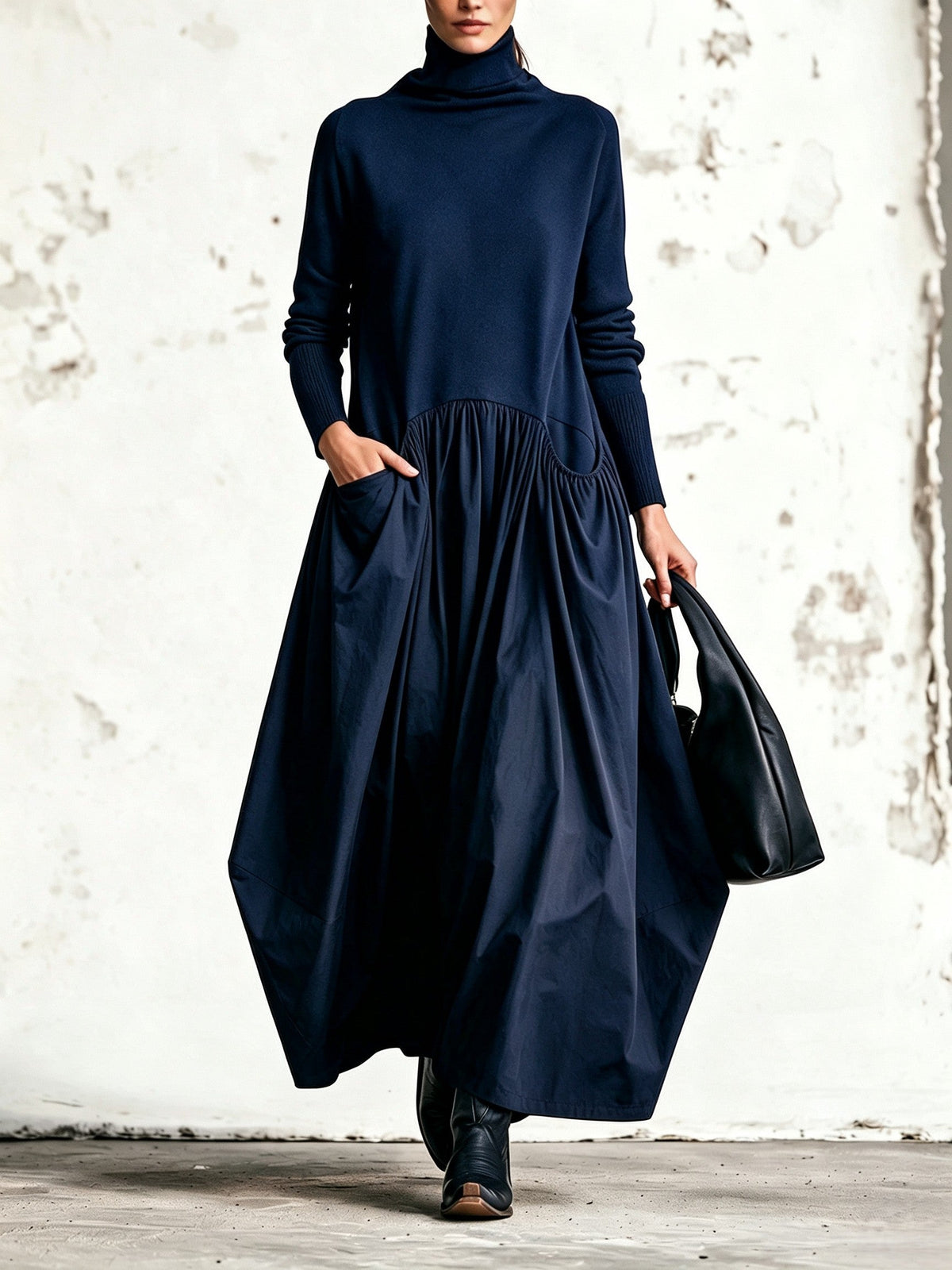 Adeline - High Neck Pocket Detail Oversized Maxi Dress