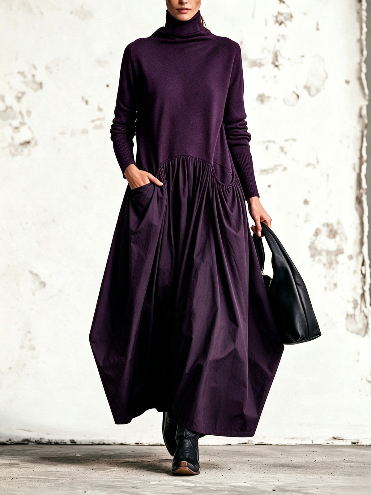 Adeline - High Neck Pocket Detail Oversized Maxi Dress