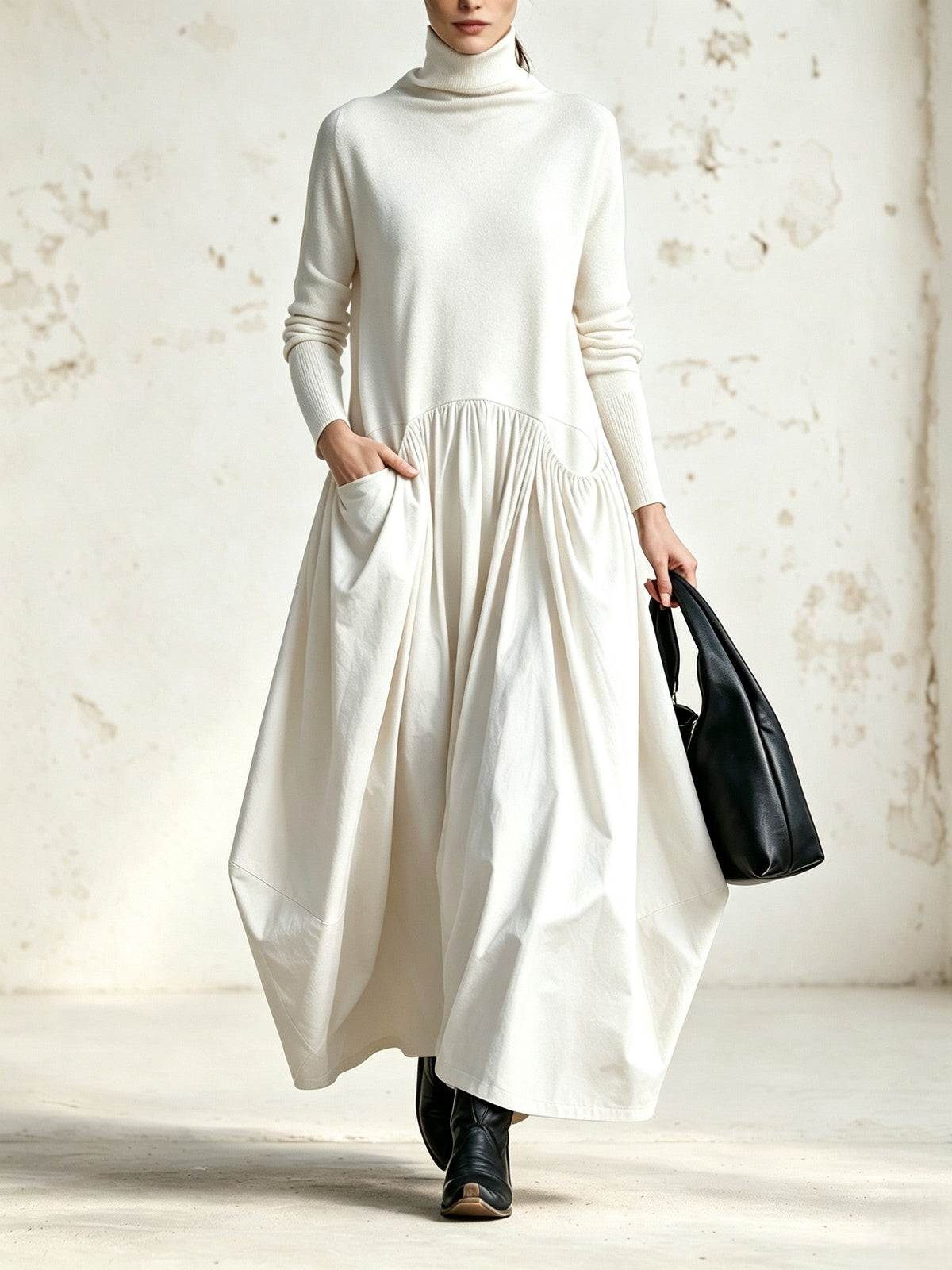 Adeline - High Neck Pocket Detail Oversized Maxi Dress