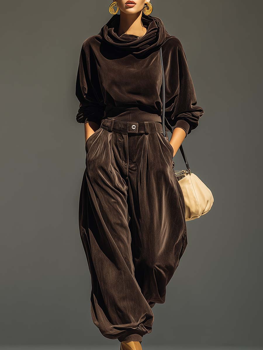 Lucille - Vintage Velvet Hoodie and Loose-Fitting Trousers Set