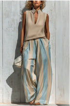 Giselle - Casual Sleeveless Top and Loose Striped Trousers Set