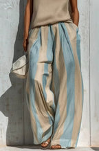 Giselle - Casual Sleeveless Top and Loose Striped Trousers Set