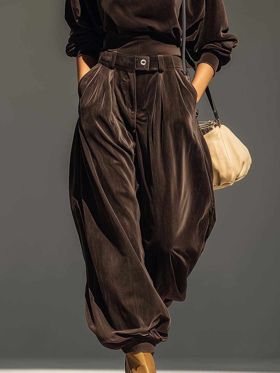 Lucille - Vintage Velvet Hoodie and Loose-Fitting Trousers Set