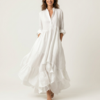 Jilana | Stand-Collar Button-Front Ruffle Hem Maxi Dress