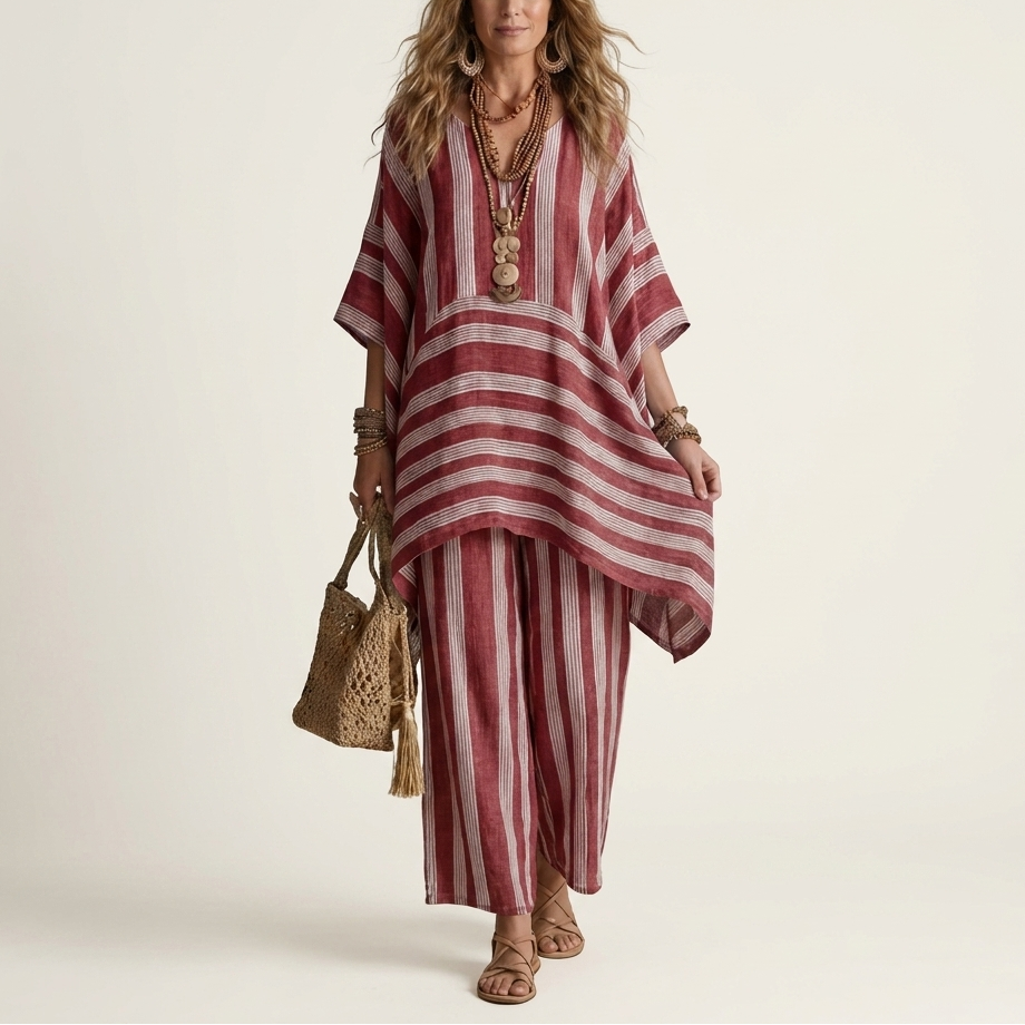 Kiara | Two-Piece Striped Cotton-Linen Set