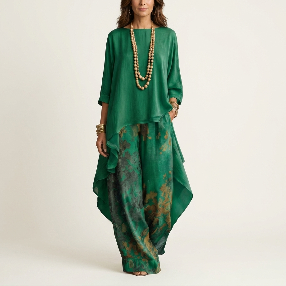 Cariola | Cotton-Silk Two-Piece Set with Asymmetric Tunic