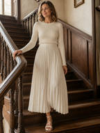 Charlotte | Ribbed Knit Pleated Midi Dress