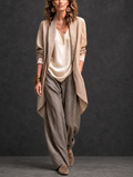 Costanza | Elegant Three-Piece Set in Beige and Gray with Layered Palazzo Trousers