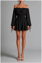 Noir Off-Shoulder Smocked Mini Dress
