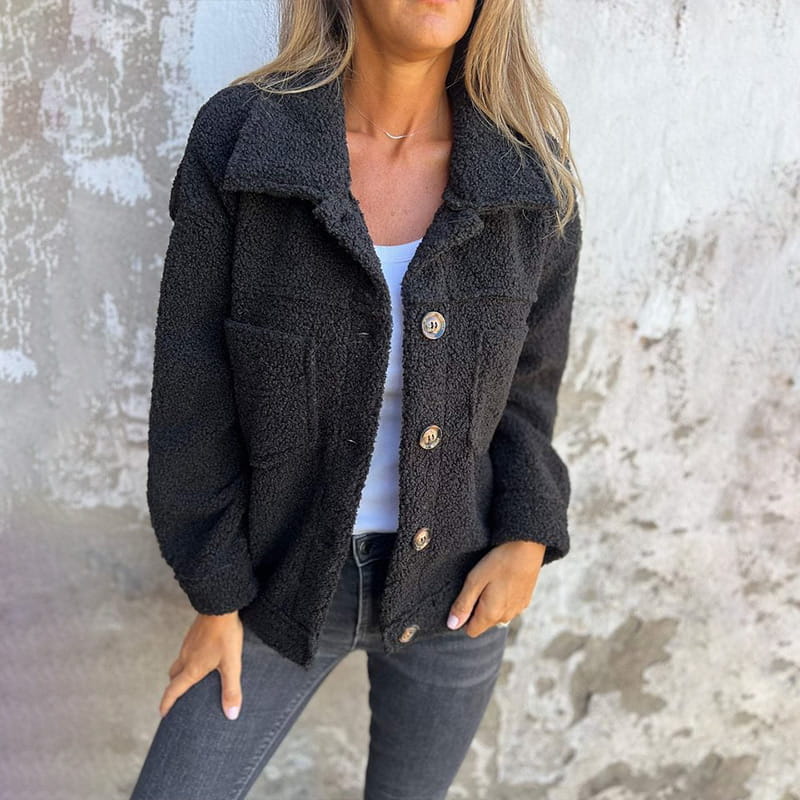 Harriet | Soft Teddy Button Jacket