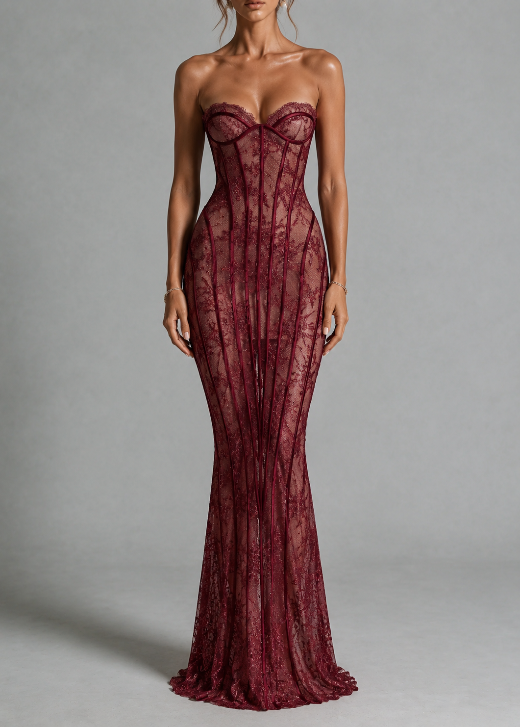 Bordeaux Lace Corset Gown