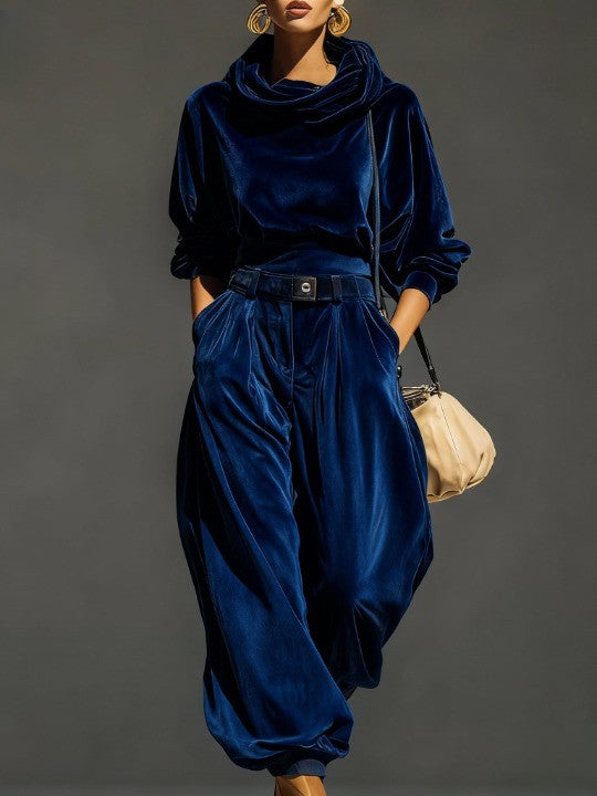 Lucille - Vintage Velvet Hoodie and Loose-Fitting Trousers Set