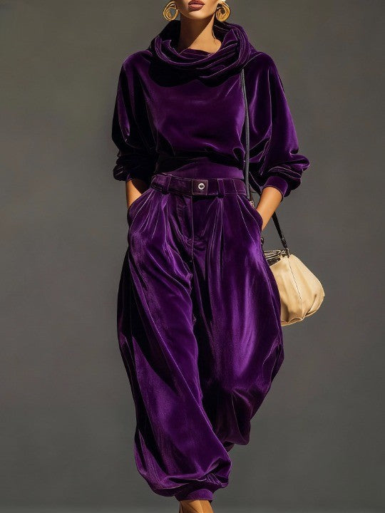 Lucille - Vintage Velvet Hoodie and Loose-Fitting Trousers Set