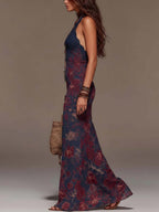 Serena - Retro Lace Halter Neck Floral Fishtail Maxi Dress