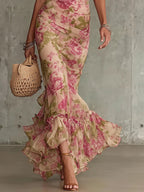 Bianca - Vintage Rose Print Maxi Dress with Puff Sleeves