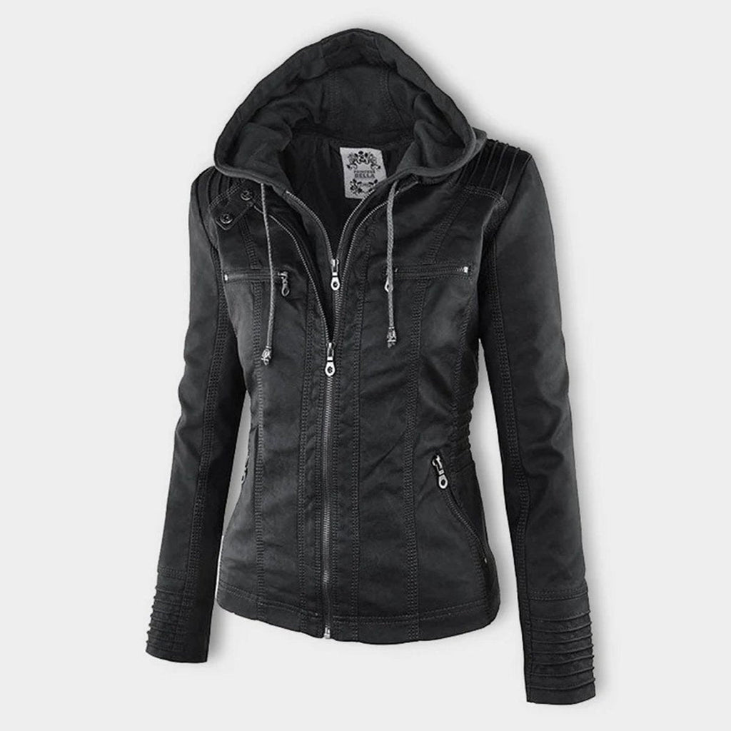 Lucinda | Hooded Moto Jacket with Removable Hood