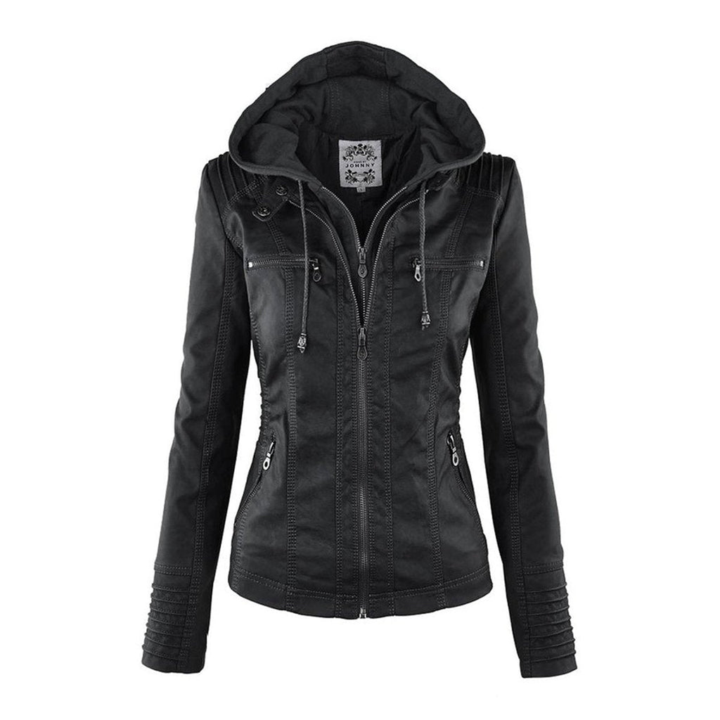 Lucinda | Hooded Moto Jacket with Removable Hood