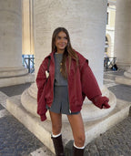 Renée | Oversized Contrast-Stitch Bomber Jacket